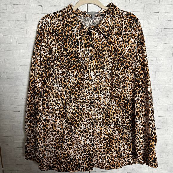 Jessica London womens blouse button up animal print V-neck dopamine plus size - Picture 1 of 9